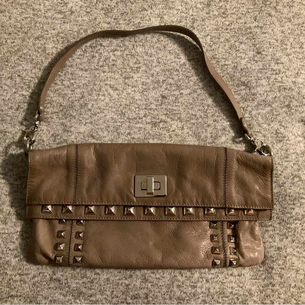 L’INCONTRO beige, leather studded handbag clutch TAN leather shoulder bag